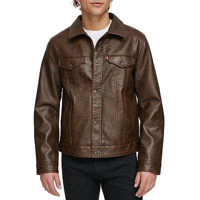 Faux Leather Trucker Jacket