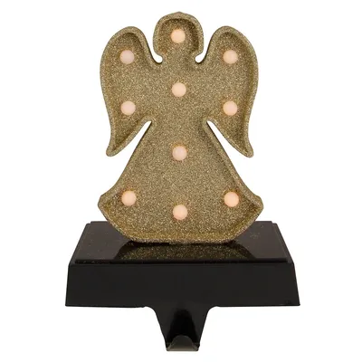 Gold Glittered Led Lighted Angel Christmas Stocking Holder 7"