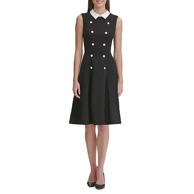 Collared Double-Row Button Fit-&-Flare Dress