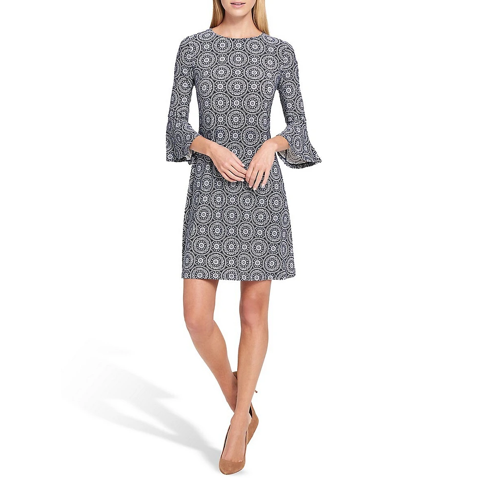 Mini Daisy Bell-Sleeve A-Line Dress