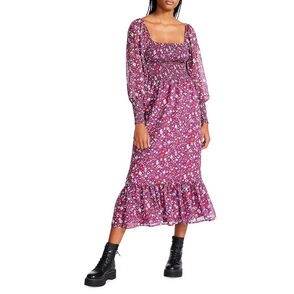 Wildflower Ditsy Smocked Chiffon Midi Dress