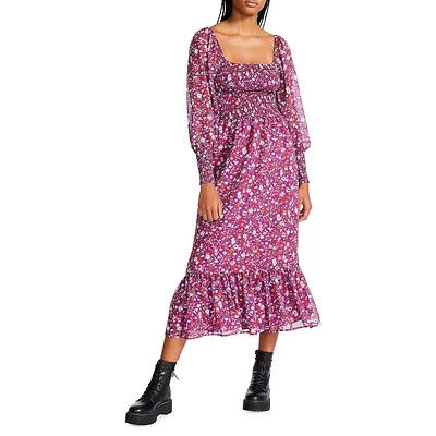 Wildflower Ditsy Smocked Chiffon Midi Dress