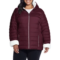 Plus Weatherproof Hooded Cozy Faux Shearling-Lined Puffer Jacket