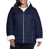 Plus Weatherproof Hooded Cozy Faux Shearling-Lined Puffer Jacket