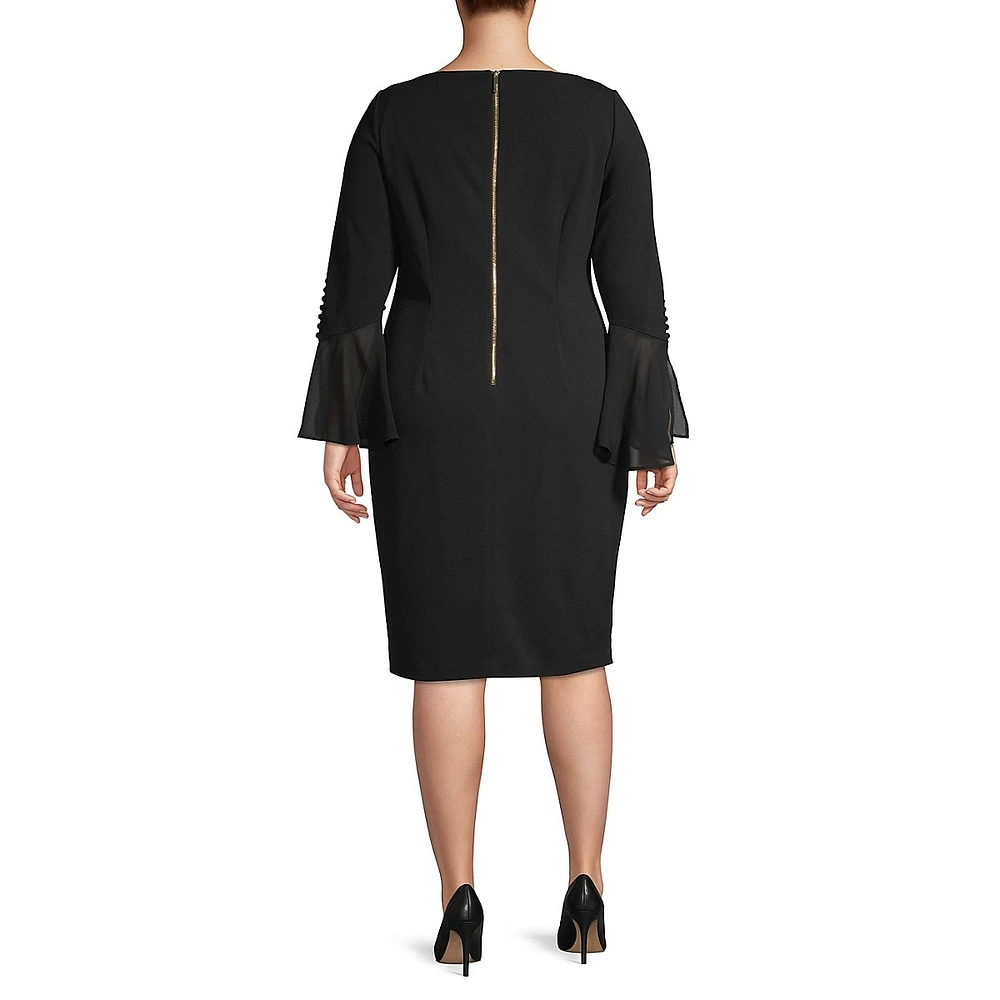 Plus Bell-Sleeve Sheath Dress