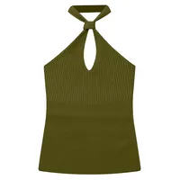 Andrea Halter-Knot Ribbed-Knit Top