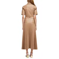 Maritza Pleated Faux Leather Midi Shirt Dress