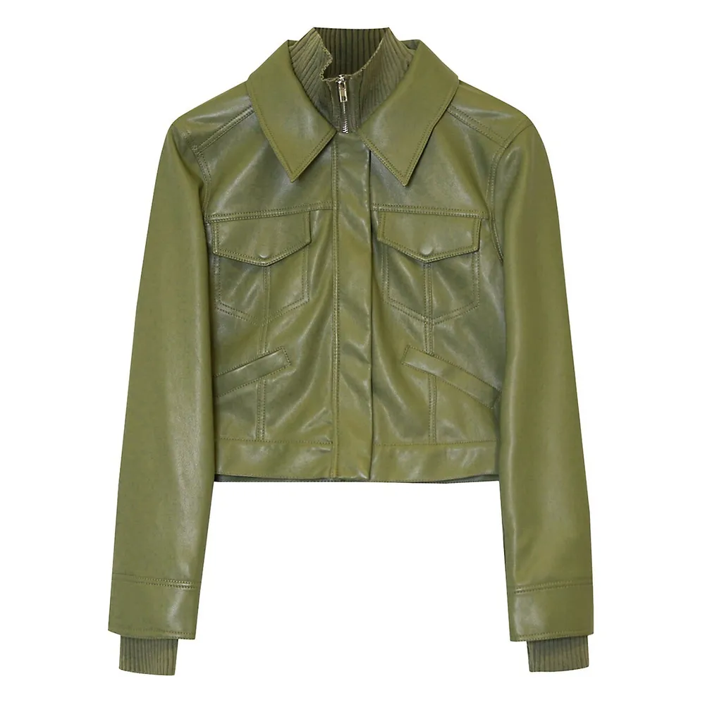 Becka Vegan Leather Aviator-Style Jacket