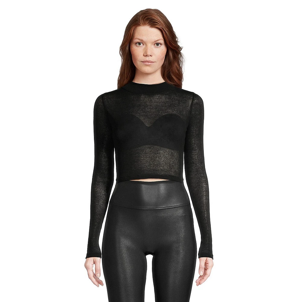 Rib Gauze Mockneck Top