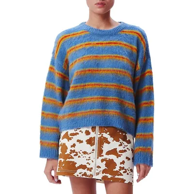 Delilah Brush-Stripe Cropped Sweater