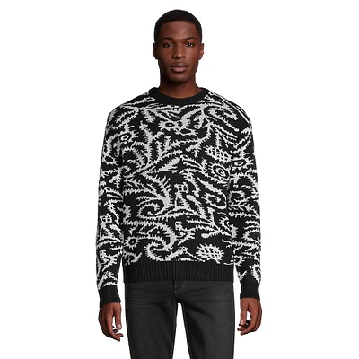 Abstract Intarsia Crewneck Sweater