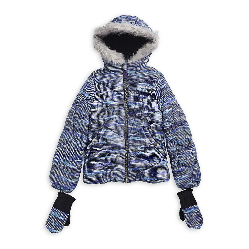 Manteau à capuchon bordé de similifourrure pour fille