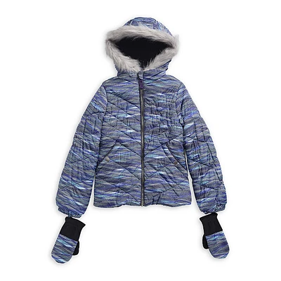 Manteau à capuchon bordé de similifourrure pour fille