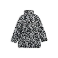 Girl's Double-Breasted Leopard-Print Military Coat