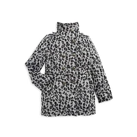 Girl's Double-Breasted Leopard-Print Military Coat