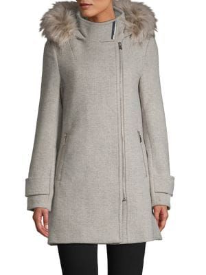 Hooded Wool Parka with Faux Fur