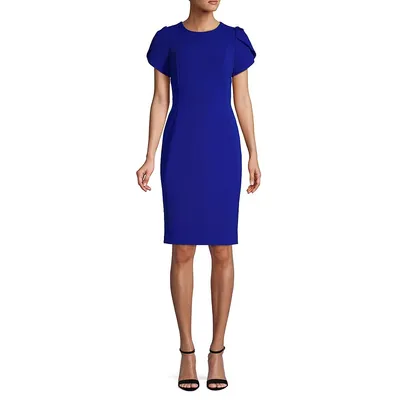 Pleated-Sleeve Sheath Dress