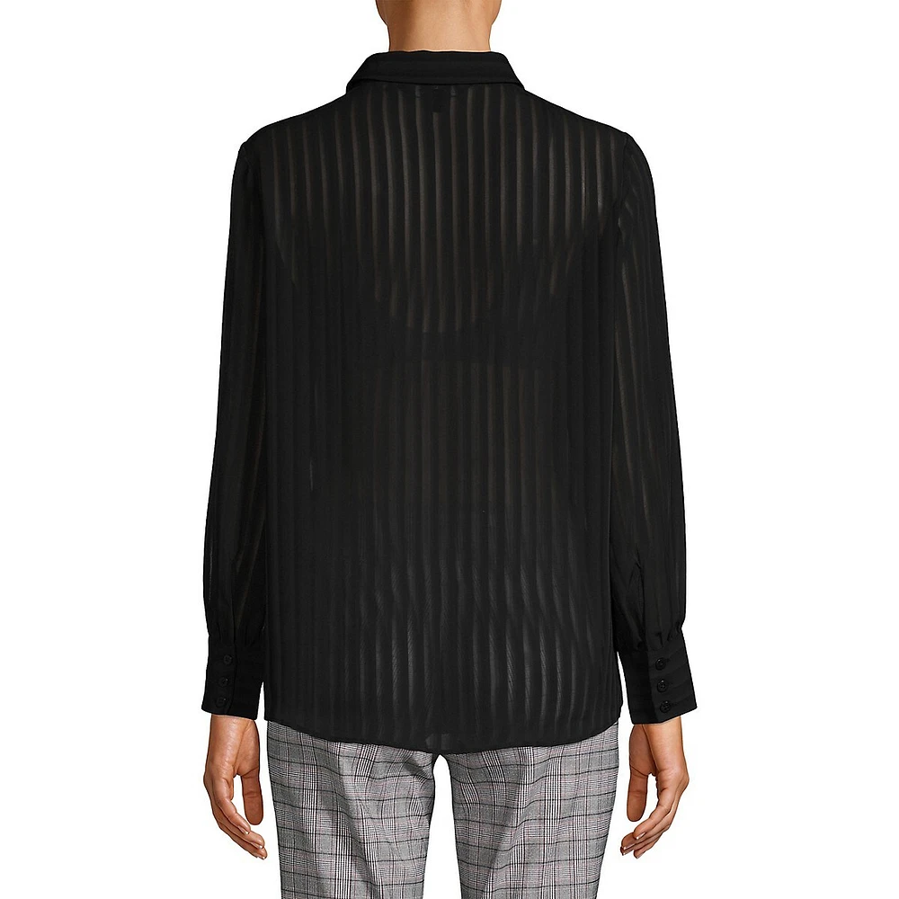 Sheer Stripe Jacquard Button Shirt