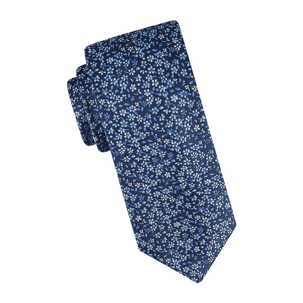 Botanical-Print Silk-Blend Regular Tie