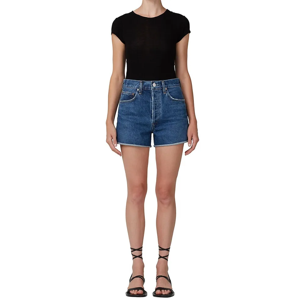 Dee High-Rise Rolled-Hem Denim Shorts