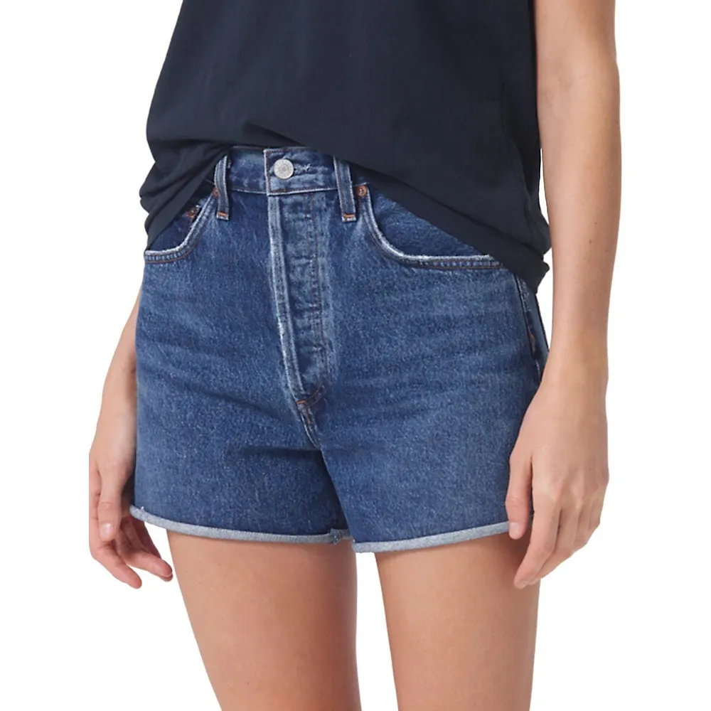 Dee High-Rise Rolled-Hem Denim Shorts