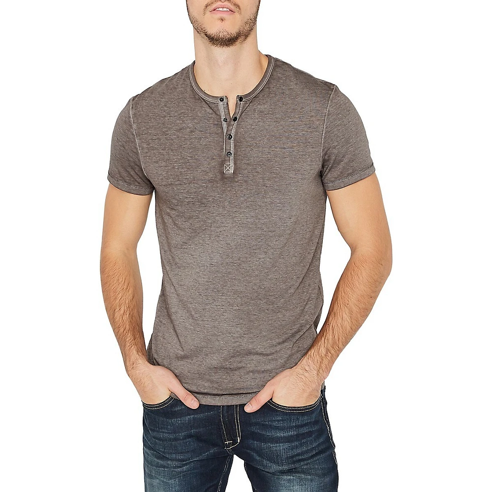 Short-Sleeve Cotton-Blend Henley