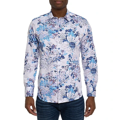 Bernard Abstract Grid Floral-Print Shirt