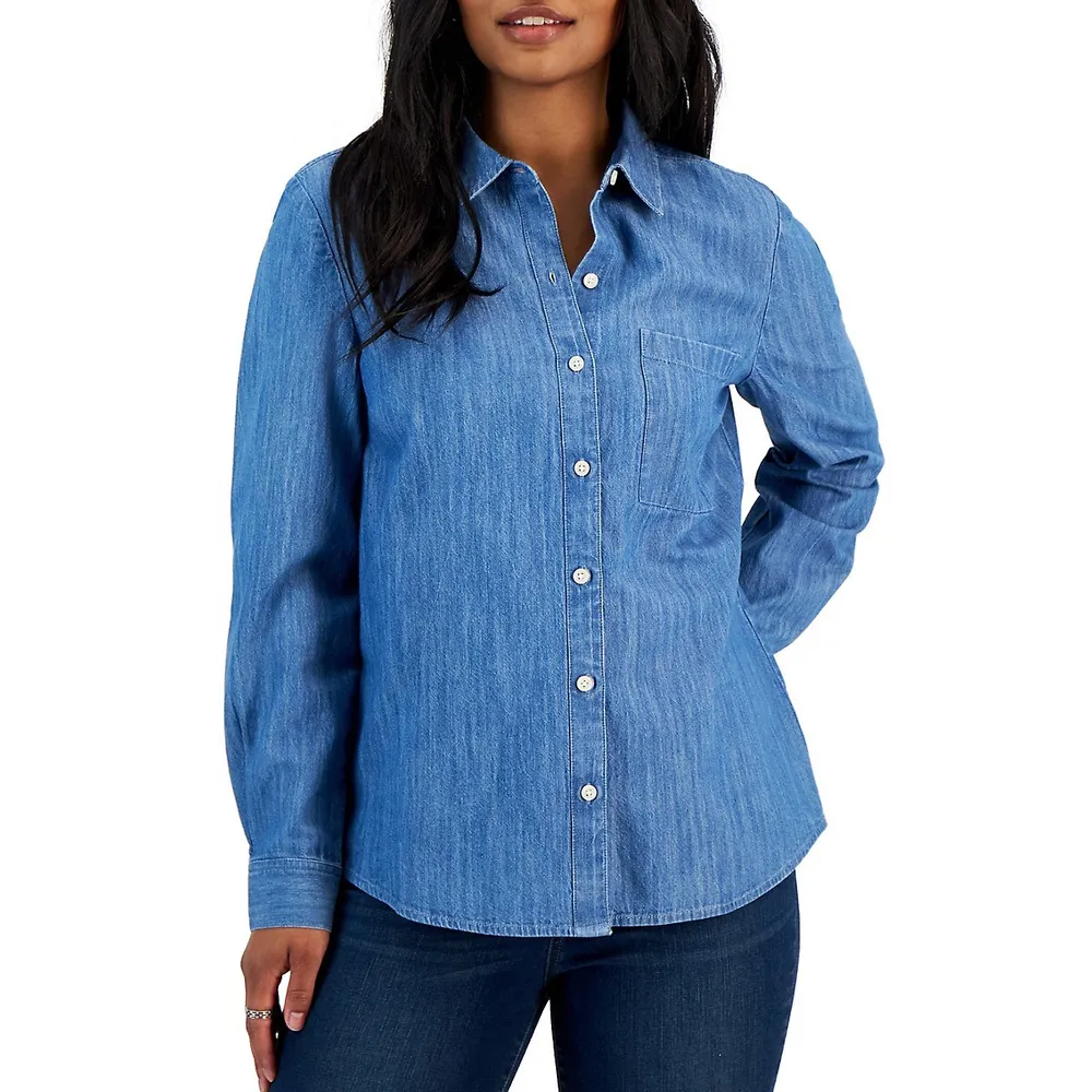 Petite Slim-fit chambray shirt curated on LTK