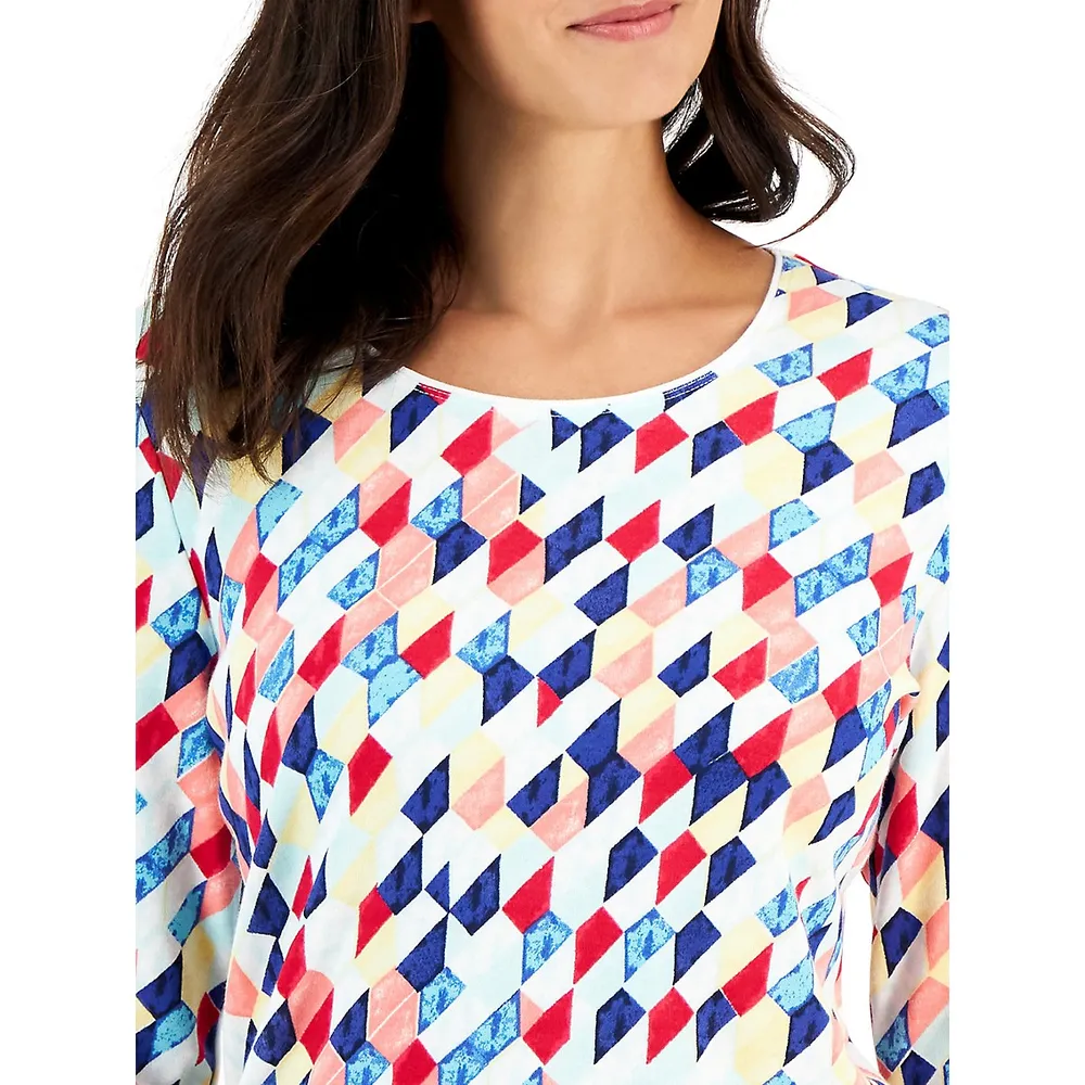 Petite Kaleidoscope Geo Long-Sleeve Top