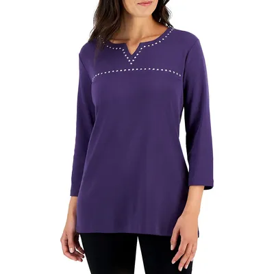 Cotton Studded Three-Quarter Sleeve Tunic