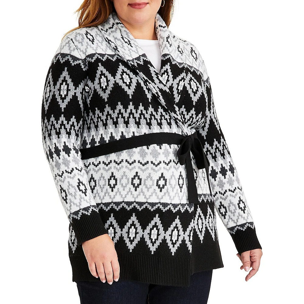 Plus Fair Isle Tie-Waist Cardigan