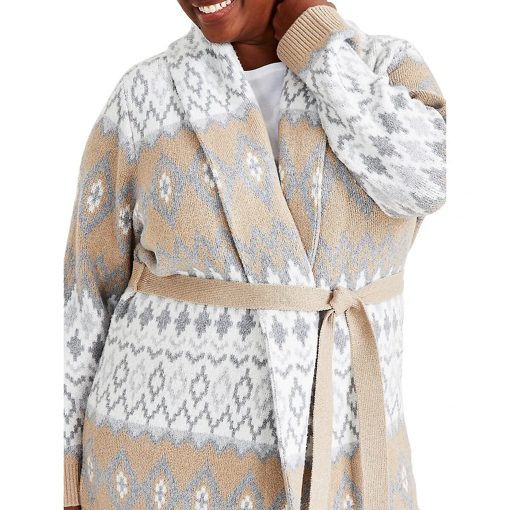 Plus Fair Isle Tie-Waist Cardigan