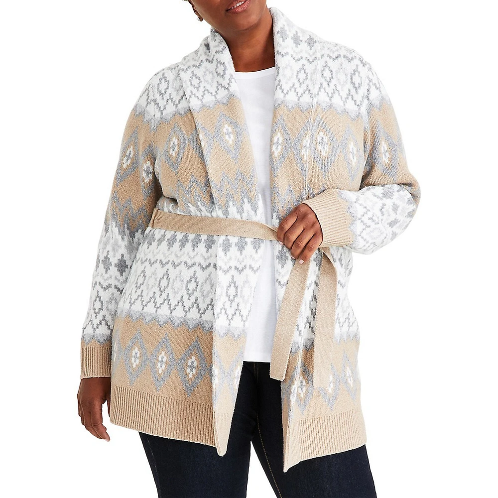 Plus Fair Isle Tie-Waist Cardigan