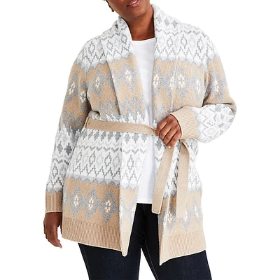 Plus Fair Isle Tie-Waist Cardigan