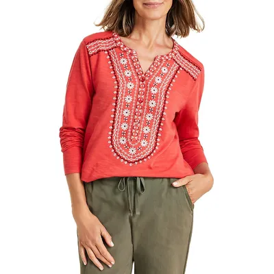 Petite Embroidered Knit Top
