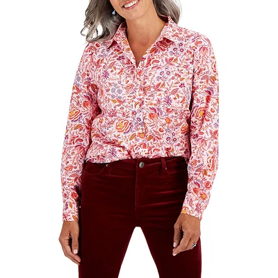 Petite Floral-Print Button-Down Shirt