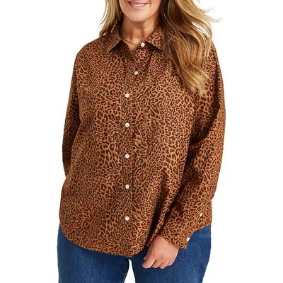 Plus Leopard-Print Button-Down Shirt