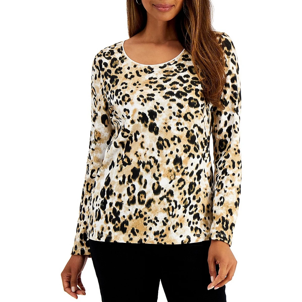 Scoopneck Leopard-Print Top