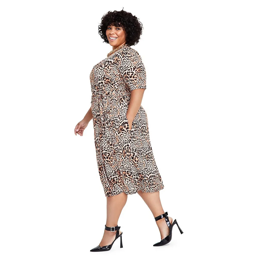 Plus Animal-Print Faux Wrap Dress