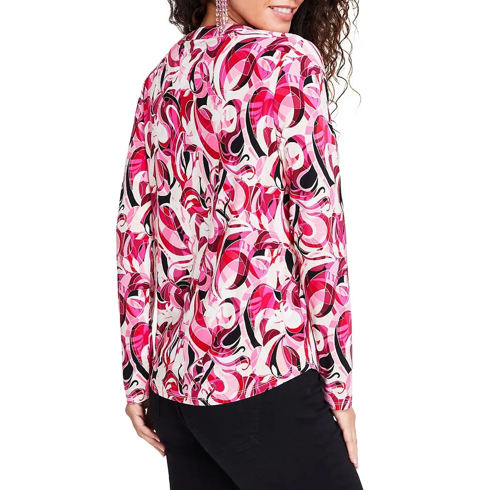 Petite Zip-Pocket Geo-Print Top