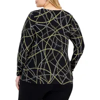 Plus Printed Ruched-Front Long-Sleeve Top