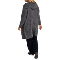 Plus Marled-Knit Hooded Longline Cardigan