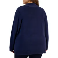 Plus Cabled-Lapel Open-Front Cardigan