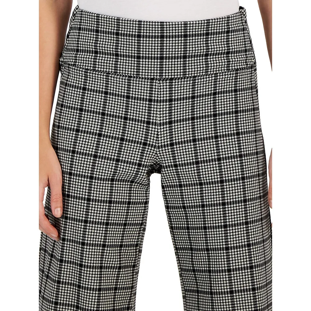 Glen Plaid Pull-On Wide-Leg Pants