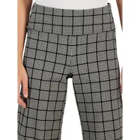 Glen Plaid Pull-On Wide-Leg Pants