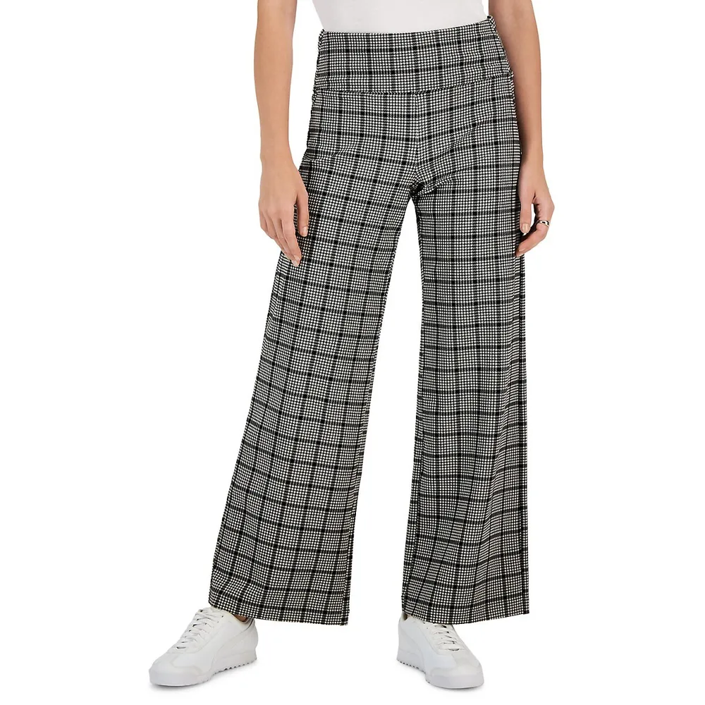 Style & Co. Glen Plaid Pull-On Wide-Leg Pants