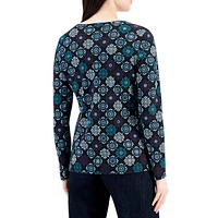 Medallion Print Scoopneck Top