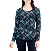 Medallion Print Scoopneck Top