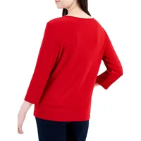 Toggle Three-Quarter Sleeve Henley Top