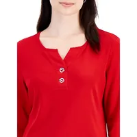 Toggle Three-Quarter Sleeve Henley Top